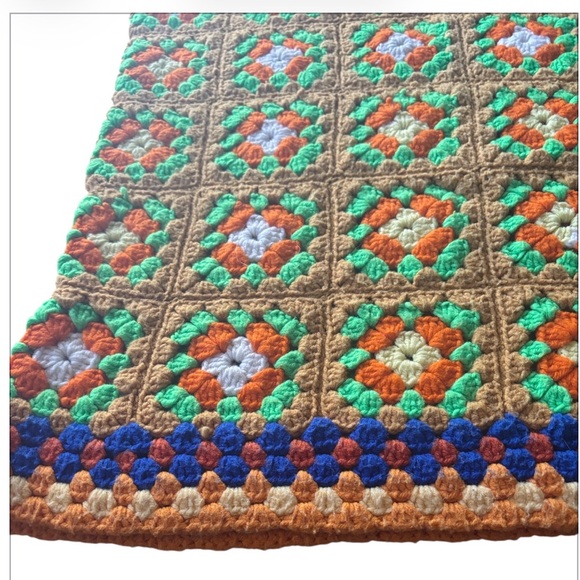 Crochet Granny Squared Throw Blanket Boho Hippie Multi Colored Handcrafted - Picture 3 of 12